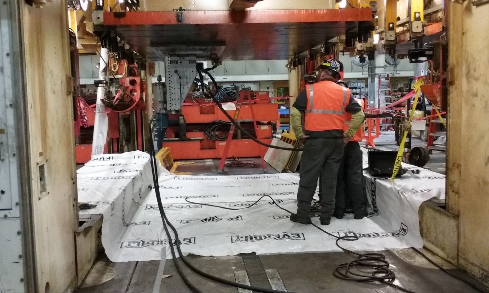 Atlas' On-Site machining team is making design changes to a customer's press bay. 